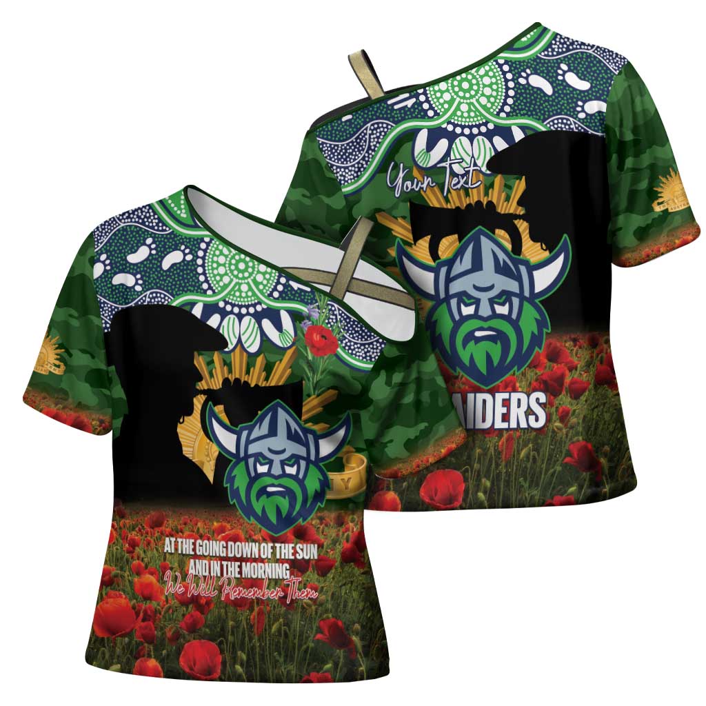 Personalised Raiders Rugby ANZAC Day Cross Shoulder Shirt Last Post Poppy We Will Remember Them
