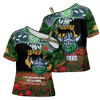Personalised Raiders Rugby ANZAC Day Cross Shoulder Shirt Last Post Poppy We Will Remember Them