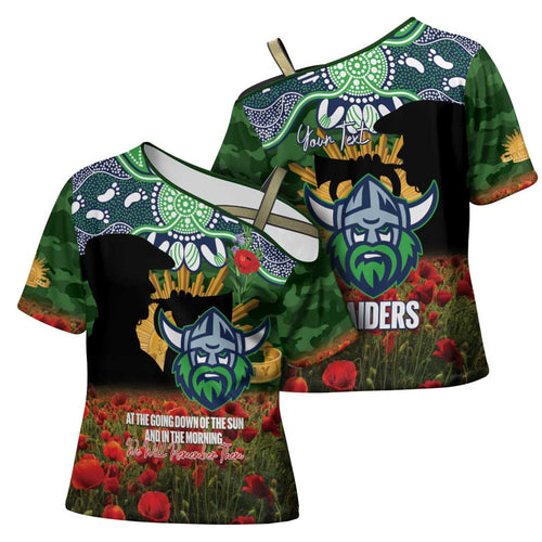 Personalised Raiders Rugby ANZAC Day Cross Shoulder Shirt Last Post Poppy We Will Remember Them