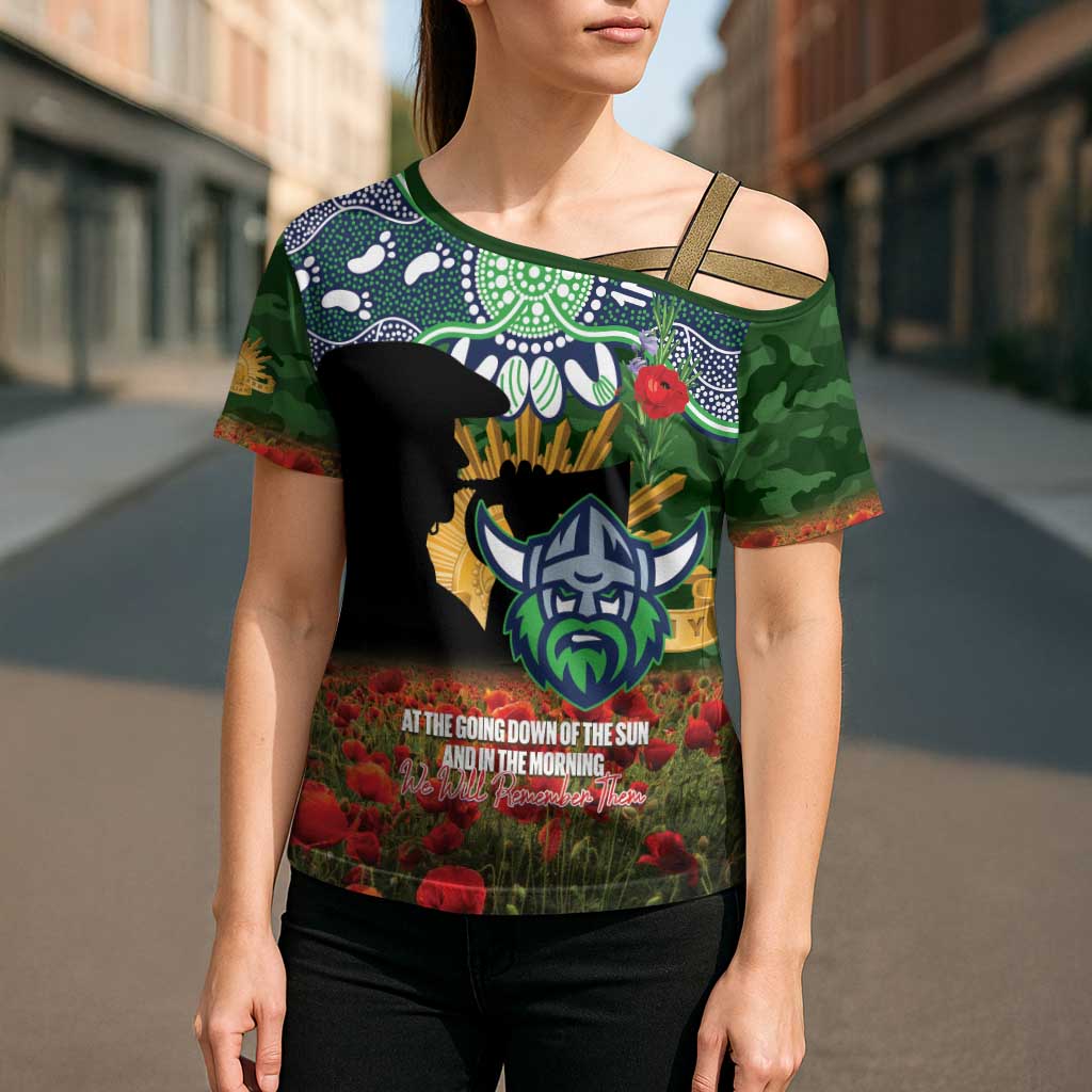 Personalised Raiders Rugby ANZAC Day Cross Shoulder Shirt Last Post Poppy We Will Remember Them