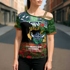 Personalised Raiders Rugby ANZAC Day Cross Shoulder Shirt Last Post Poppy We Will Remember Them