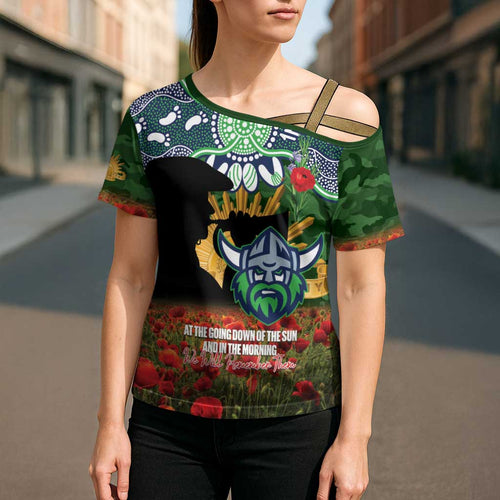 Personalised Raiders Rugby ANZAC Day Cross Shoulder Shirt Last Post Poppy We Will Remember Them