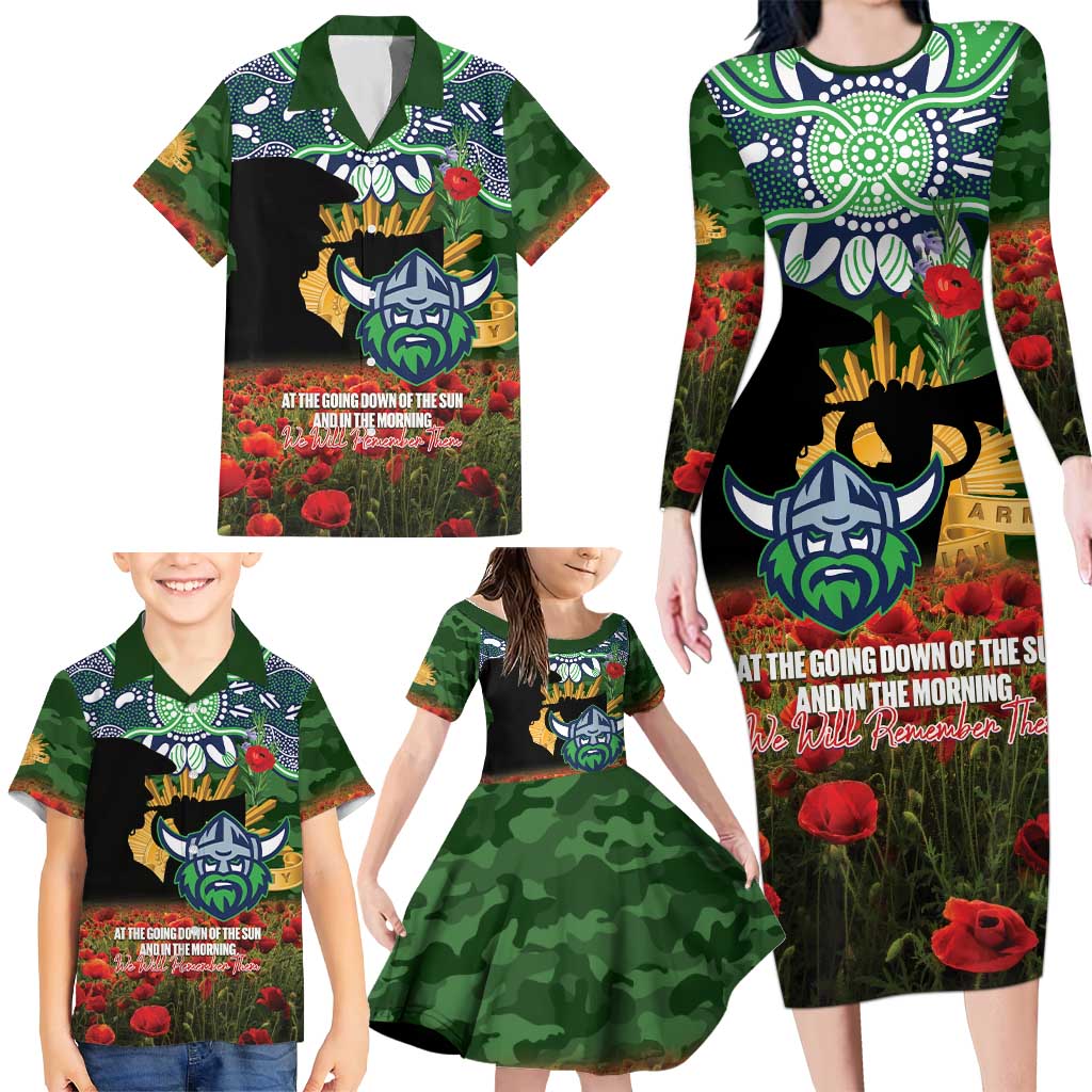 Personalised Raiders Rugby ANZAC Day Family Matching Long Sleeve Bodycon Dress and Hawaiian Shirt Last Post Poppy We Will Remember Them