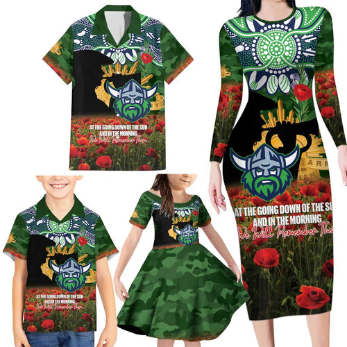 Personalised Raiders Rugby ANZAC Day Family Matching Long Sleeve Bodycon Dress and Hawaiian Shirt Last Post Poppy We Will Remember Them