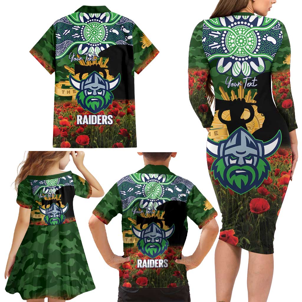 Personalised Raiders Rugby ANZAC Day Family Matching Long Sleeve Bodycon Dress and Hawaiian Shirt Last Post Poppy We Will Remember Them