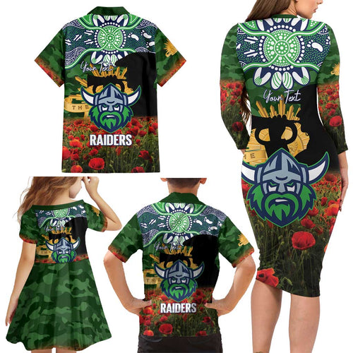 Personalised Raiders Rugby ANZAC Day Family Matching Long Sleeve Bodycon Dress and Hawaiian Shirt Last Post Poppy We Will Remember Them
