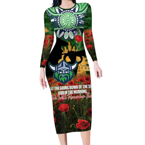 Personalised Raiders Rugby ANZAC Day Family Matching Long Sleeve Bodycon Dress and Hawaiian Shirt Last Post Poppy We Will Remember Them