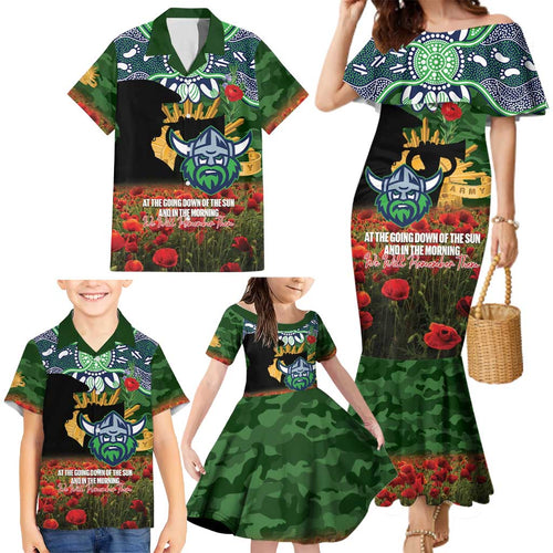 Personalised Raiders Rugby ANZAC Day Family Matching Mermaid Dress and Hawaiian Shirt Last Post Poppy We Will Remember Them
