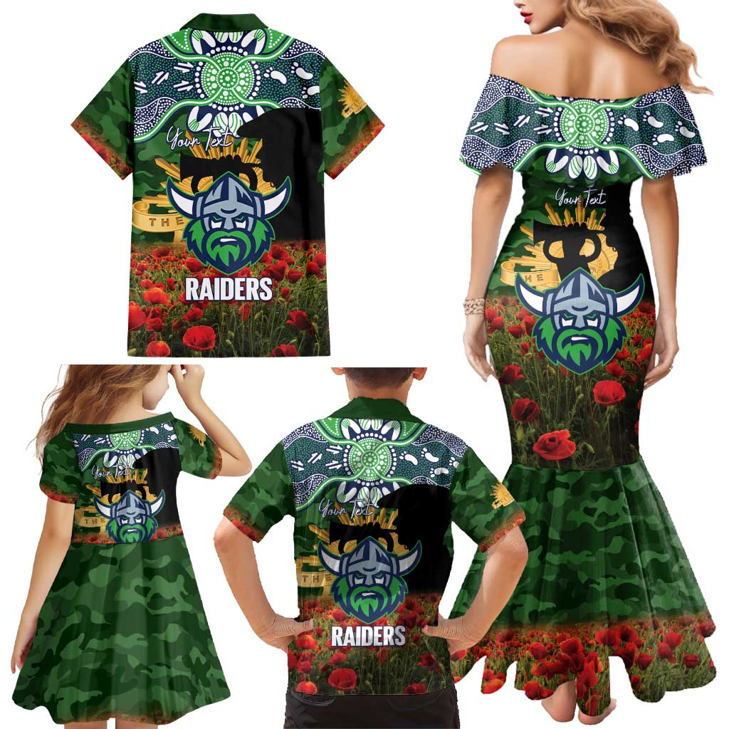 Personalised Raiders Rugby ANZAC Day Family Matching Mermaid Dress and Hawaiian Shirt Last Post Poppy We Will Remember Them