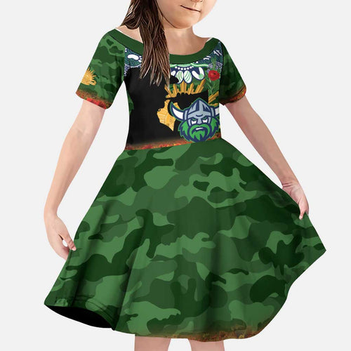 Personalised Raiders Rugby ANZAC Day Family Matching Off The Shoulder Long Sleeve Dress and Hawaiian Shirt Last Post Poppy We Will Remember Them