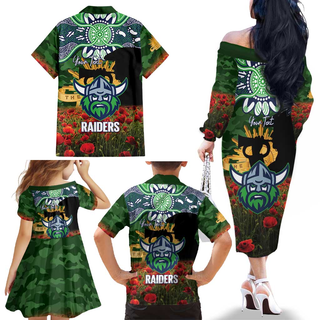 Personalised Raiders Rugby ANZAC Day Family Matching Off The Shoulder Long Sleeve Dress and Hawaiian Shirt Last Post Poppy We Will Remember Them