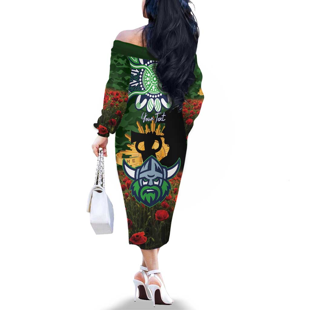 Personalised Raiders Rugby ANZAC Day Family Matching Off The Shoulder Long Sleeve Dress and Hawaiian Shirt Last Post Poppy We Will Remember Them