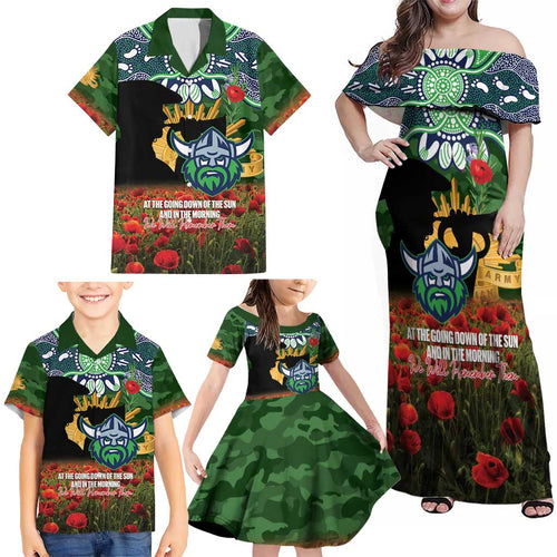 Personalised Raiders Rugby ANZAC Day Family Matching Off Shoulder Maxi Dress and Hawaiian Shirt Last Post Poppy We Will Remember Them