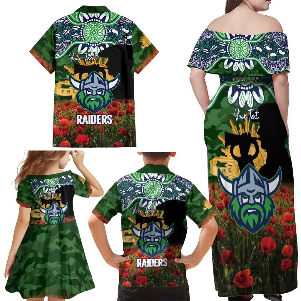 Personalised Raiders Rugby ANZAC Day Family Matching Off Shoulder Maxi Dress and Hawaiian Shirt Last Post Poppy We Will Remember Them