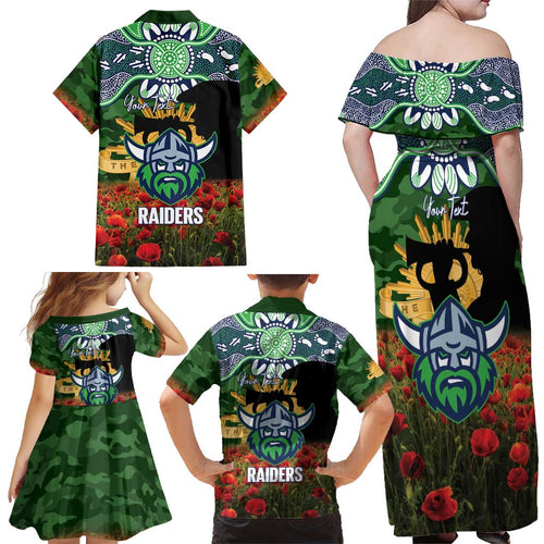 Personalised Raiders Rugby ANZAC Day Family Matching Off Shoulder Maxi Dress and Hawaiian Shirt Last Post Poppy We Will Remember Them