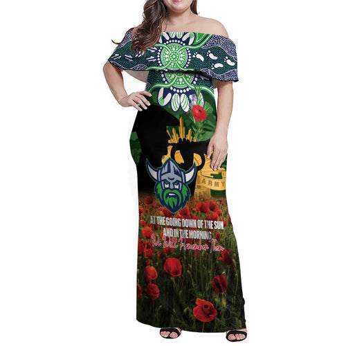Personalised Raiders Rugby ANZAC Day Family Matching Off Shoulder Maxi Dress and Hawaiian Shirt Last Post Poppy We Will Remember Them