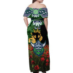 Personalised Raiders Rugby ANZAC Day Family Matching Off Shoulder Maxi Dress and Hawaiian Shirt Last Post Poppy We Will Remember Them