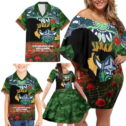 Personalised Raiders Rugby ANZAC Day Family Matching Off Shoulder Short Dress and Hawaiian Shirt Last Post Poppy We Will Remember Them