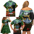 Personalised Raiders Rugby ANZAC Day Family Matching Off Shoulder Short Dress and Hawaiian Shirt Last Post Poppy We Will Remember Them