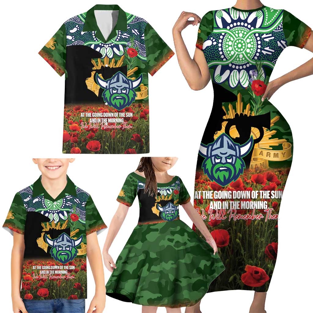 Personalised Raiders Rugby ANZAC Day Family Matching Short Sleeve Bodycon Dress and Hawaiian Shirt Last Post Poppy We Will Remember Them