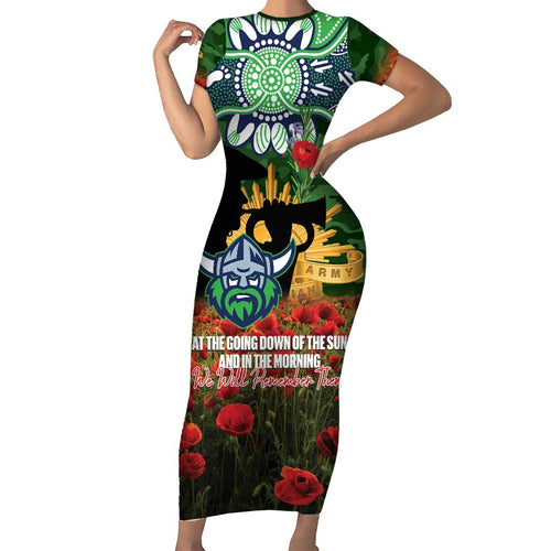 Personalised Raiders Rugby ANZAC Day Family Matching Short Sleeve Bodycon Dress and Hawaiian Shirt Last Post Poppy We Will Remember Them