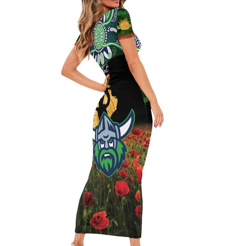 Personalised Raiders Rugby ANZAC Day Family Matching Short Sleeve Bodycon Dress and Hawaiian Shirt Last Post Poppy We Will Remember Them