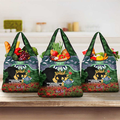 Personalised Raiders Rugby ANZAC Day Grocery Bag Last Post Poppy We Will Remember Them