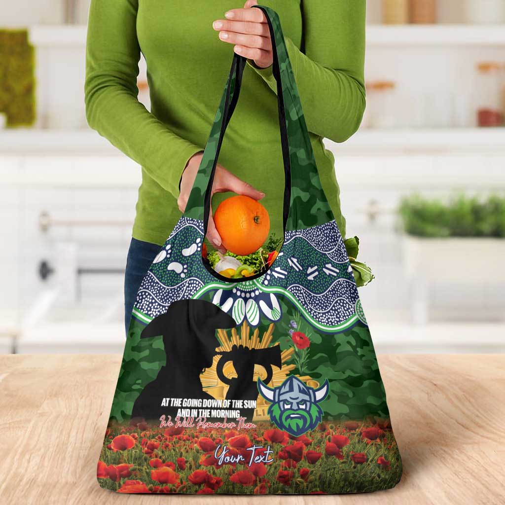 Personalised Raiders Rugby ANZAC Day Grocery Bag Last Post Poppy We Will Remember Them