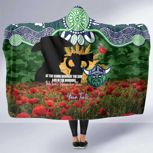 Personalised Raiders Rugby ANZAC Day Hooded Blanket Last Post Poppy We Will Remember Them