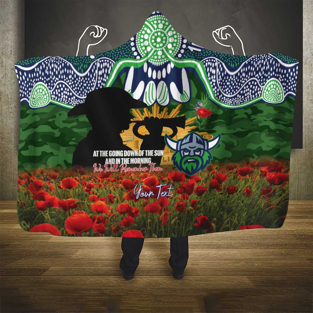 Personalised Raiders Rugby ANZAC Day Hooded Blanket Last Post Poppy We Will Remember Them