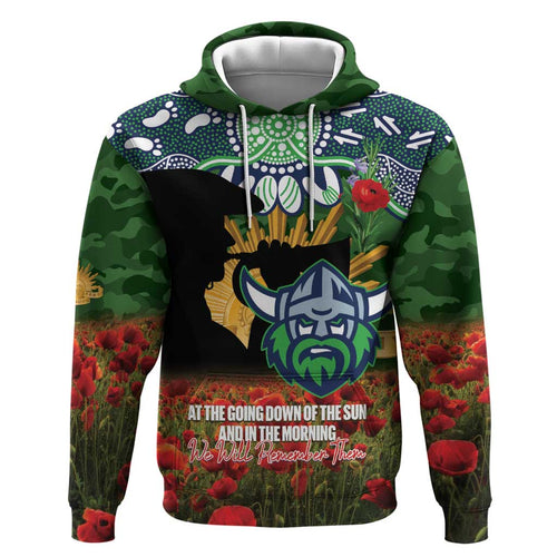 Personalised Raiders Rugby ANZAC Day Hoodie Last Post Poppy We Will Remember Them