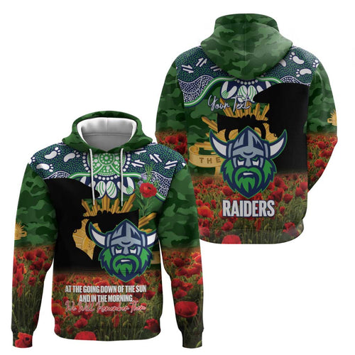 Personalised Raiders Rugby ANZAC Day Hoodie Last Post Poppy We Will Remember Them