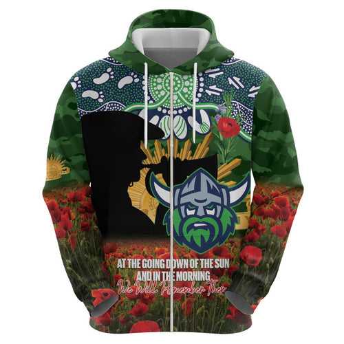 Personalised Raiders Rugby ANZAC Day Hoodie Last Post Poppy We Will Remember Them