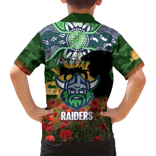 Personalised Raiders Rugby ANZAC Day Kid Hawaiian Shirt Last Post Poppy We Will Remember Them
