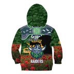 Personalised Raiders Rugby ANZAC Day Kid Hoodie Last Post Poppy We Will Remember Them