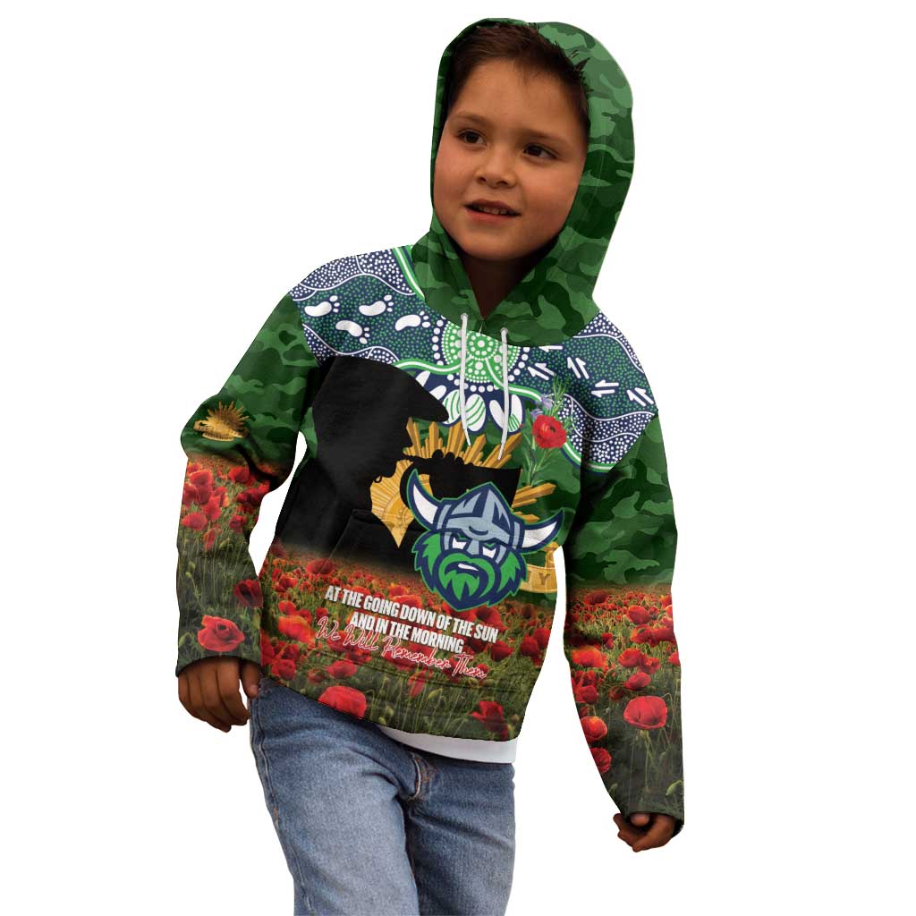 Personalised Raiders Rugby ANZAC Day Kid Hoodie Last Post Poppy We Will Remember Them
