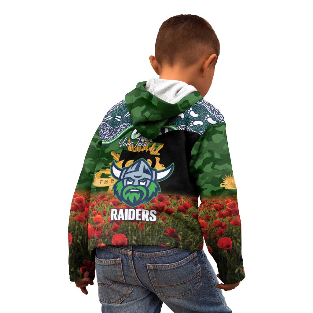 Personalised Raiders Rugby ANZAC Day Kid Hoodie Last Post Poppy We Will Remember Them