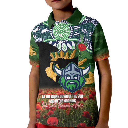 Personalised Raiders Rugby ANZAC Day Kid Polo Shirt Last Post Poppy We Will Remember Them