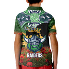 Personalised Raiders Rugby ANZAC Day Kid Polo Shirt Last Post Poppy We Will Remember Them
