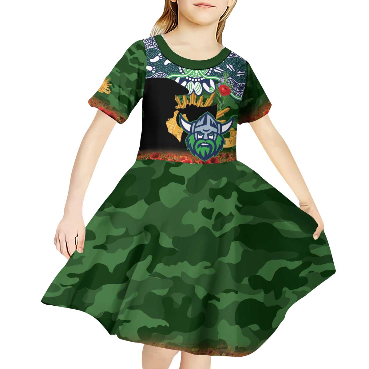 Personalised Raiders Rugby ANZAC Day Kid Short Sleeve Dress Last Post Poppy We Will Remember Them