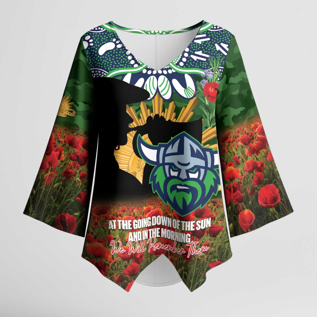 Personalised Raiders Rugby ANZAC Day Kimono Sleeve Blouse Last Post Poppy We Will Remember Them