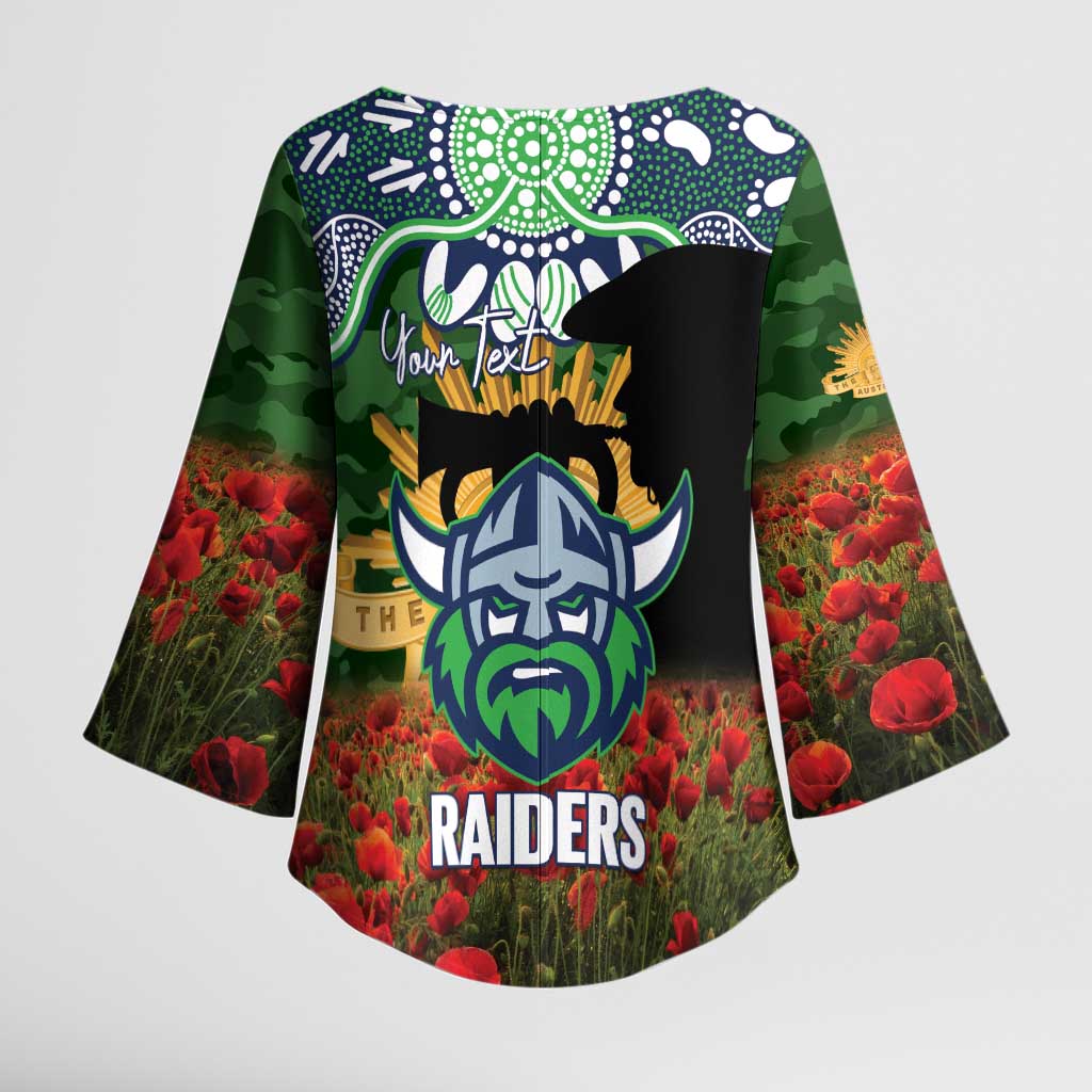 Personalised Raiders Rugby ANZAC Day Kimono Sleeve Blouse Last Post Poppy We Will Remember Them