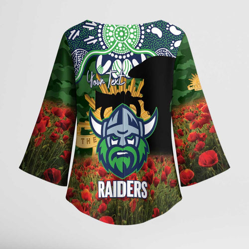 Personalised Raiders Rugby ANZAC Day Kimono Sleeve Blouse Last Post Poppy We Will Remember Them