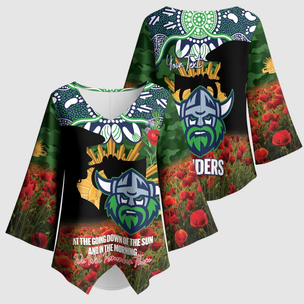 Personalised Raiders Rugby ANZAC Day Kimono Sleeve Blouse Last Post Poppy We Will Remember Them