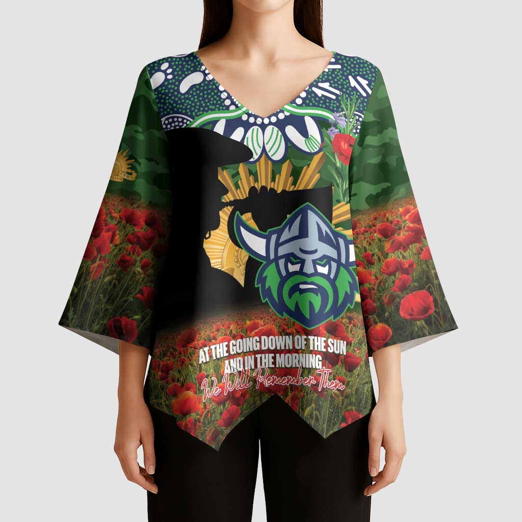 Personalised Raiders Rugby ANZAC Day Kimono Sleeve Blouse Last Post Poppy We Will Remember Them