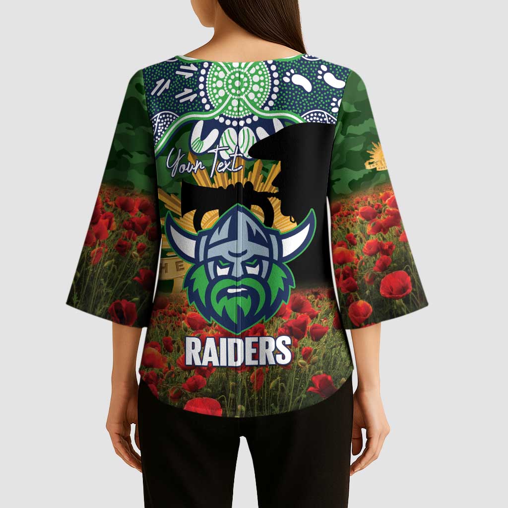 Personalised Raiders Rugby ANZAC Day Kimono Sleeve Blouse Last Post Poppy We Will Remember Them
