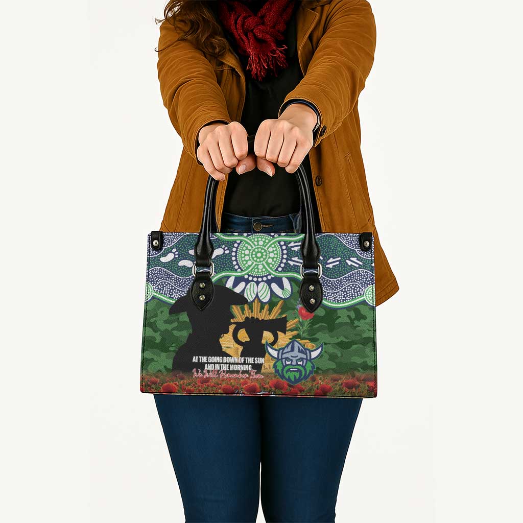 Personalised Raiders Rugby ANZAC Day Leather Bag Last Post Poppy We Will Remember Them