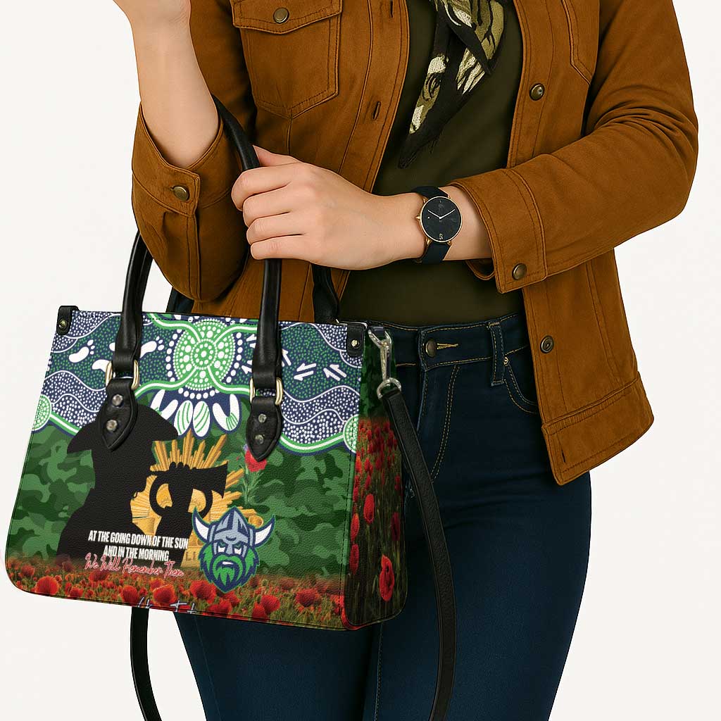 Personalised Raiders Rugby ANZAC Day Leather Bag Last Post Poppy We Will Remember Them