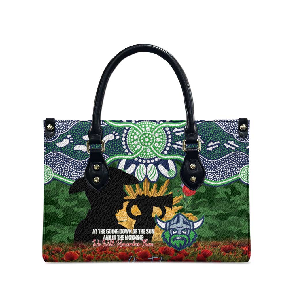 Personalised Raiders Rugby ANZAC Day Leather Bag Last Post Poppy We Will Remember Them