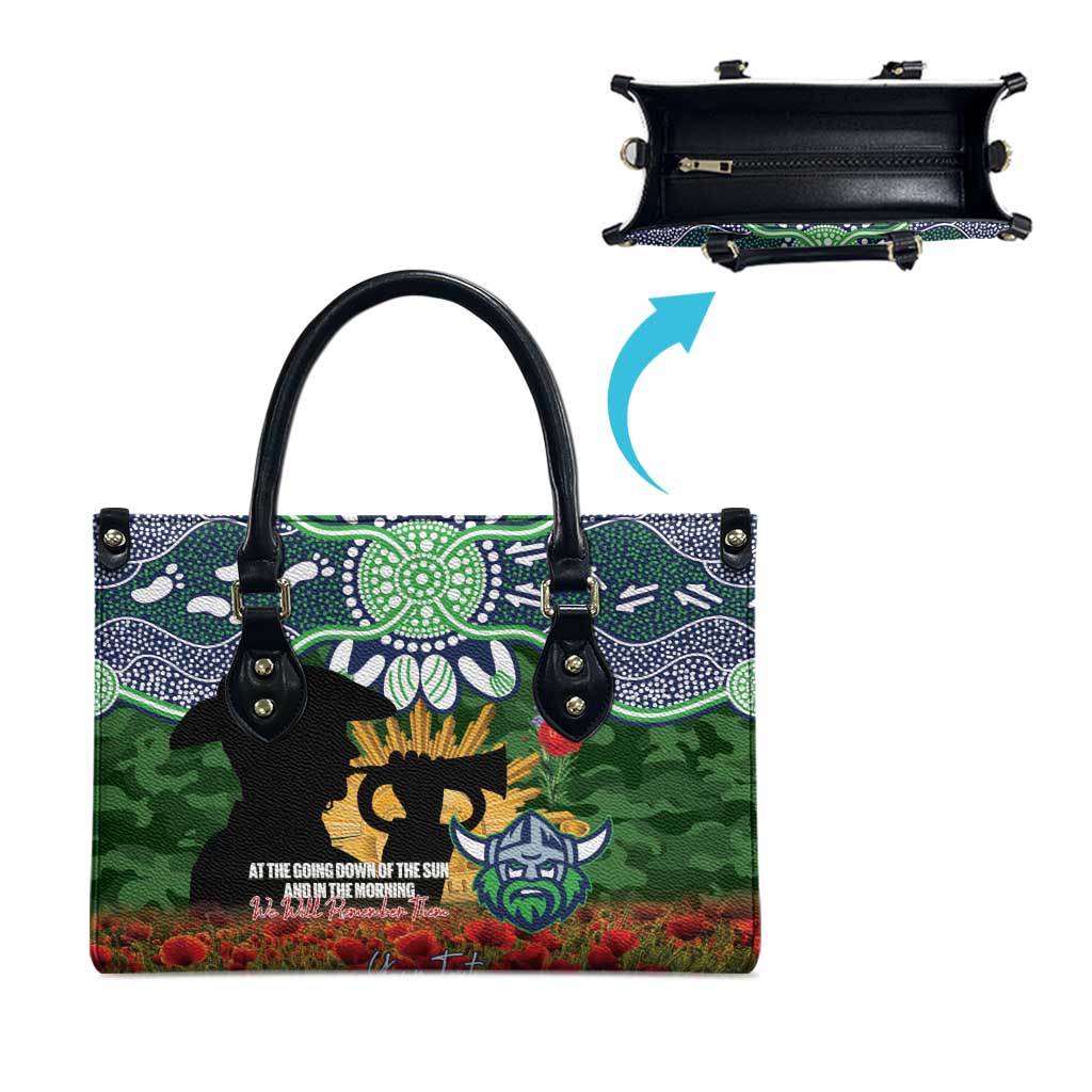 Personalised Raiders Rugby ANZAC Day Leather Bag Last Post Poppy We Will Remember Them